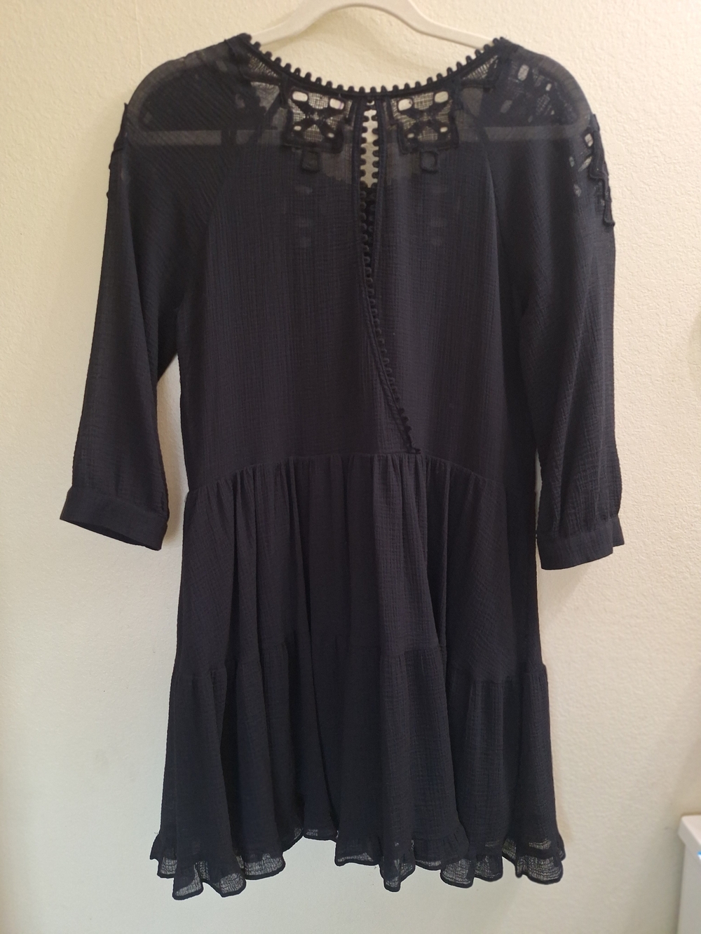 Free People Sheer Black Whimsogoth Boho Eyelet Embroidered Mini Dress, Small - Picture 2 of 5